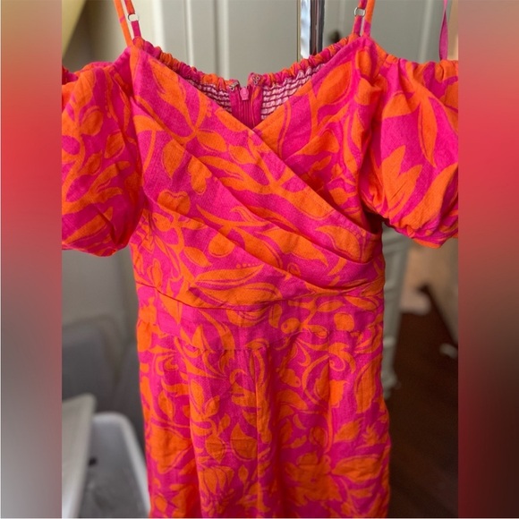 Anthropologie Ranna Gill Off-Shoulder Pink & Orange Wide-Leg Jumpsuit S 4-6 - Picture 10 of 10